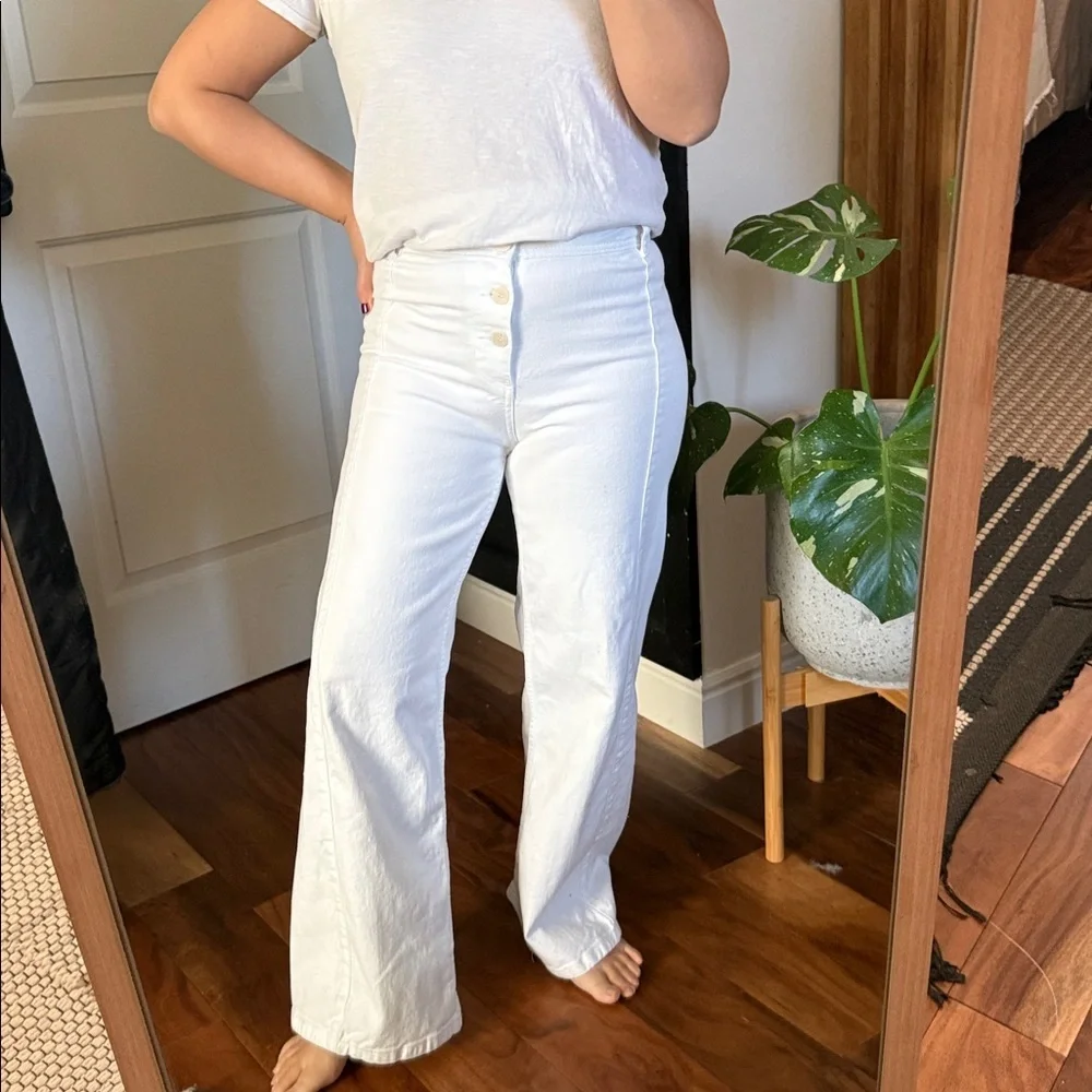 Zara Kids / adult Petite High Rise White Wide Leg Pants. Size 13-14